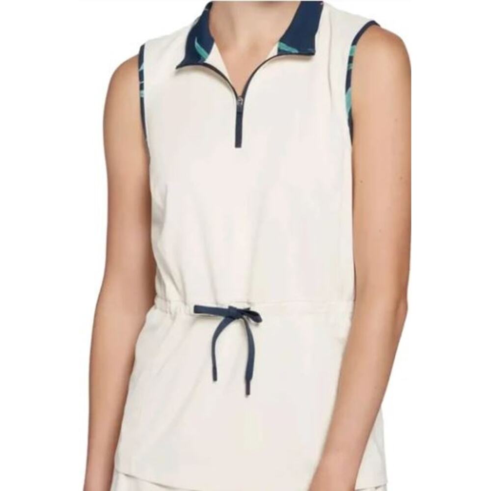 Lady Hagen Cream Drawstring Sleeveless Polo in Birch - L